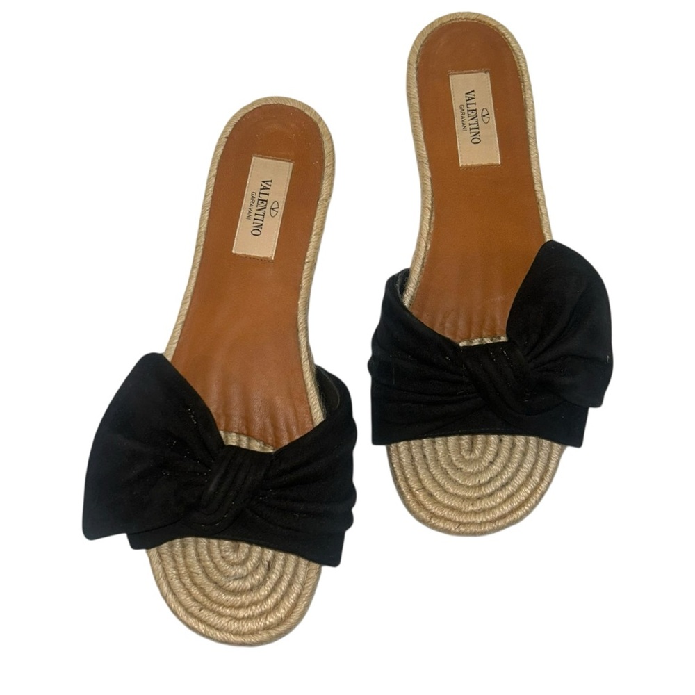 Valentino Suede Bow Vamp Espadrille Flat Slide Sandals, Size 38 - Picture 3 of 7